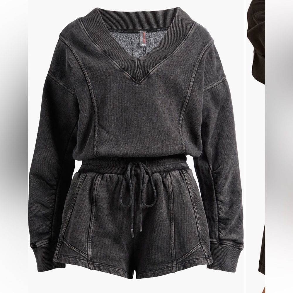 Free People Black Washed Romper with Drawstring Waist - Picture 1 of 12